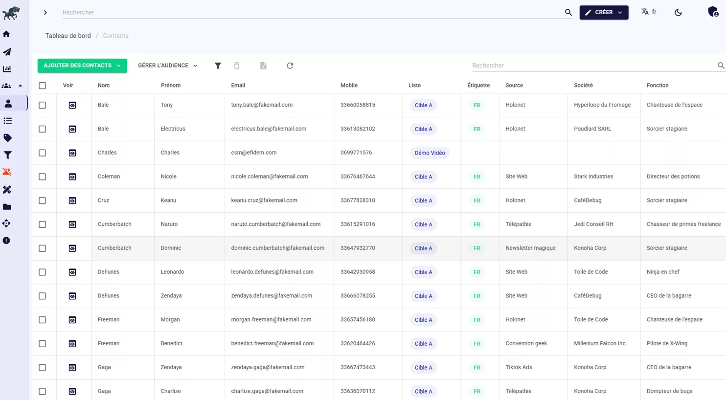 Interface marketing Snapshoot — logiciel emailing SMS